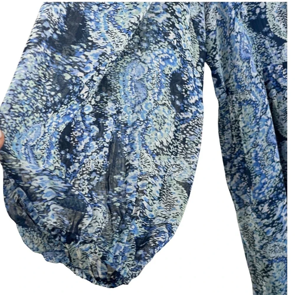 Joie Blue Women Midi XL Abstract Print Tiered Long Sleeve V-Neck High Low Dress